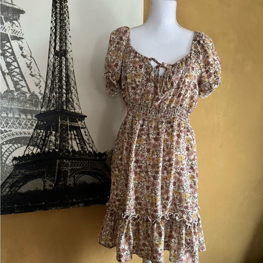 Altar'd State Floral Mini Dress with Puff Sleeves